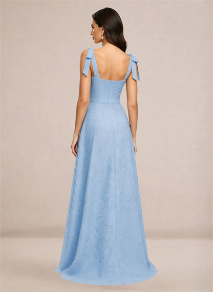 Women's Chiffon A Line Floral Bridesmaid Dress with Slit Light Blue 2