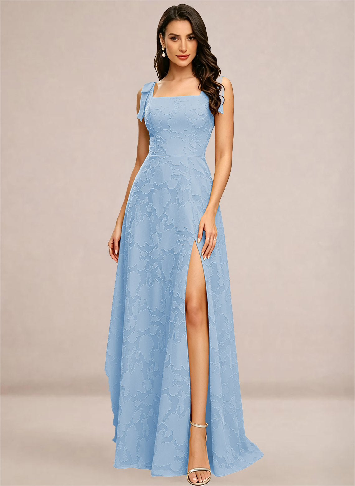 Chiffon Floral A-line Square Neck Bridesmaid Dresses