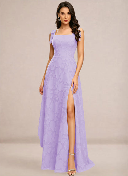 Chiffon Floral A-line Square Neck Bridesmaid Dresses