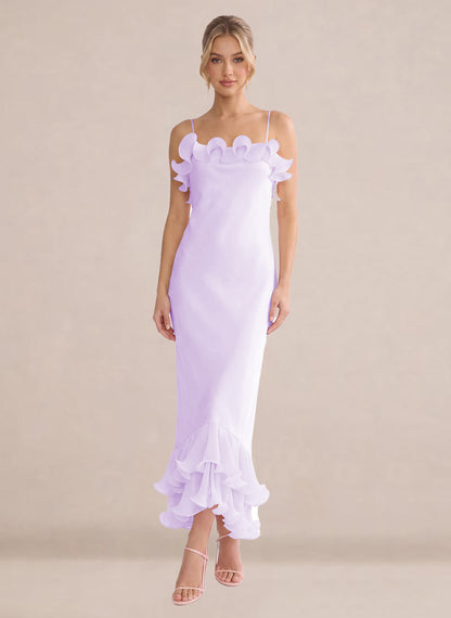 Ruffles Chiffon Layer Midi Formal Wedding Guest Dresses