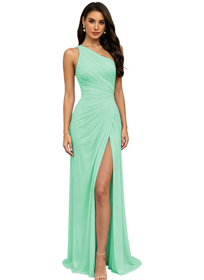 Chiffon Pleated One Shoulder Bridesmaid Dress