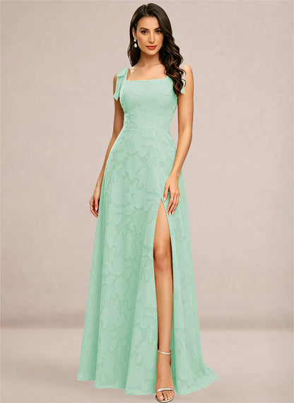 Chiffon Floral A-line Square Neck Bridesmaid Dresses