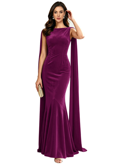 Velvet A-line Mermaid Formal Evening Dress
