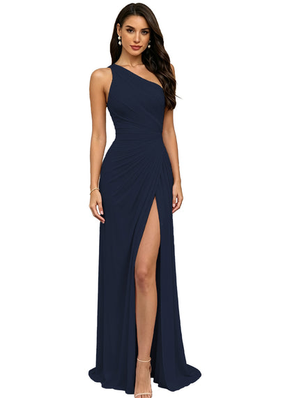 Chiffon Pleated One Shoulder Bridesmaid Dress