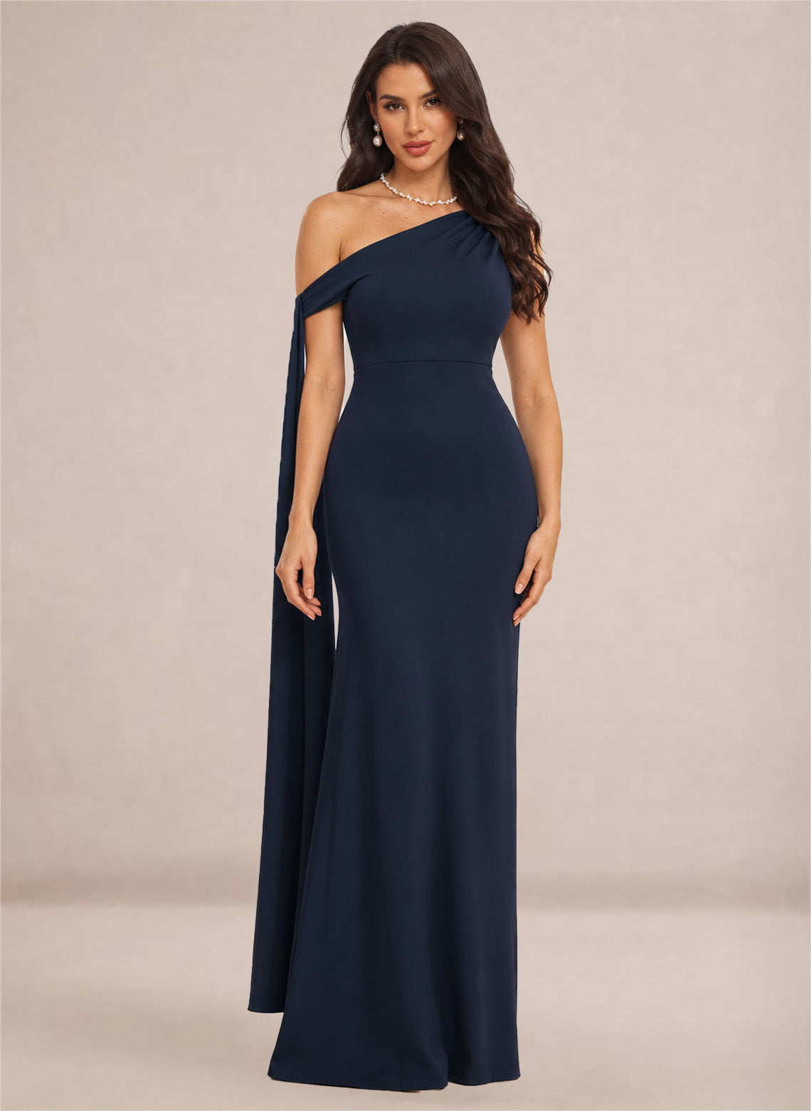 One Shoulder Sheath Stretch Satin Bridesmaid Dresses