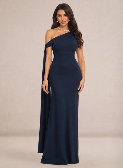 One Shoulder Sheath Stretch Satin Bridesmaid Dresses