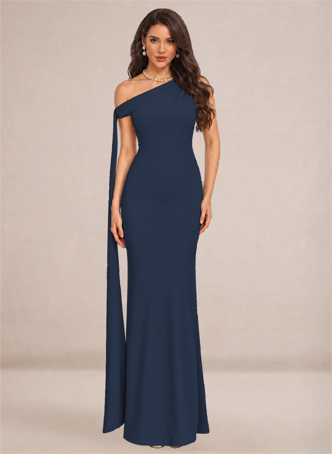 One Shoulder Sheath Stretch Satin Bridesmaid Dresses