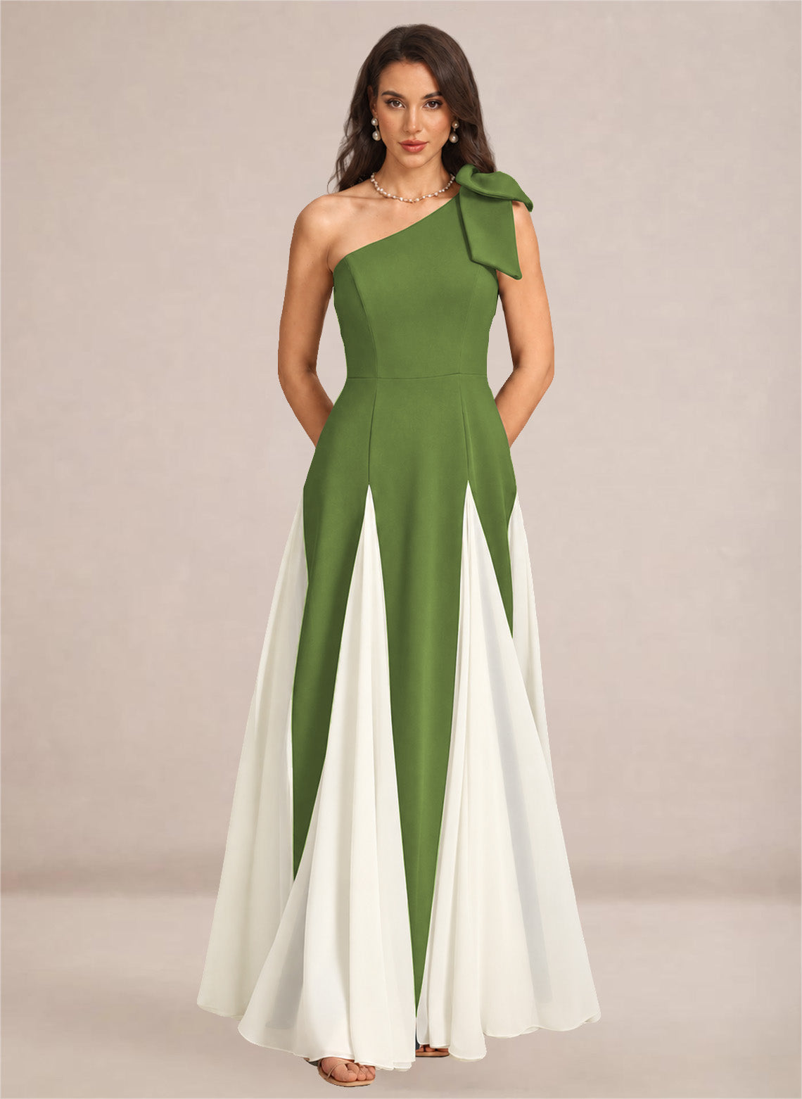 Satin One Shoulder A-line Patchwork Maxi Dress