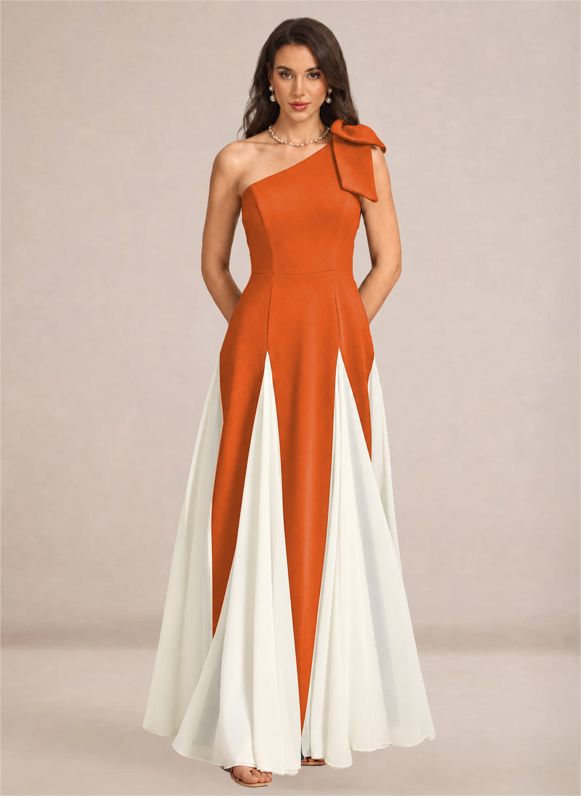 Satin One Shoulder A-line Patchwork Maxi Dress