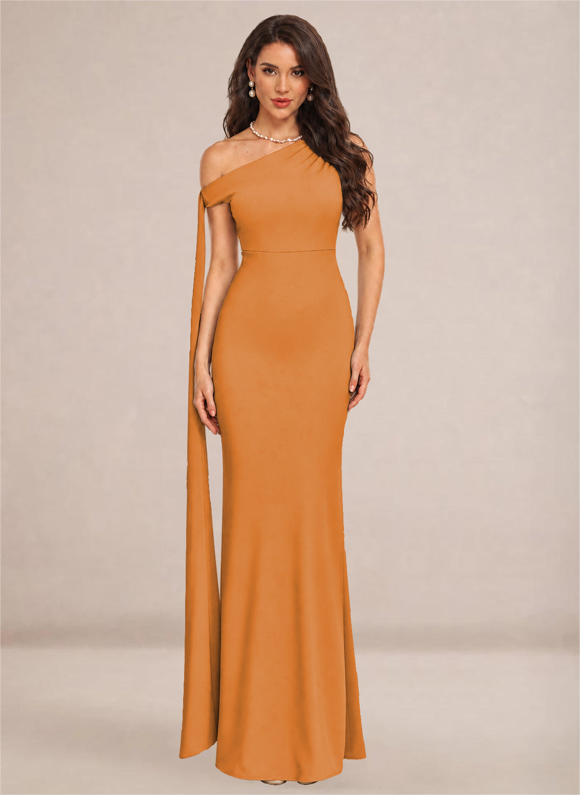 One Shoulder Sheath Stretch Satin Bridesmaid Dresses