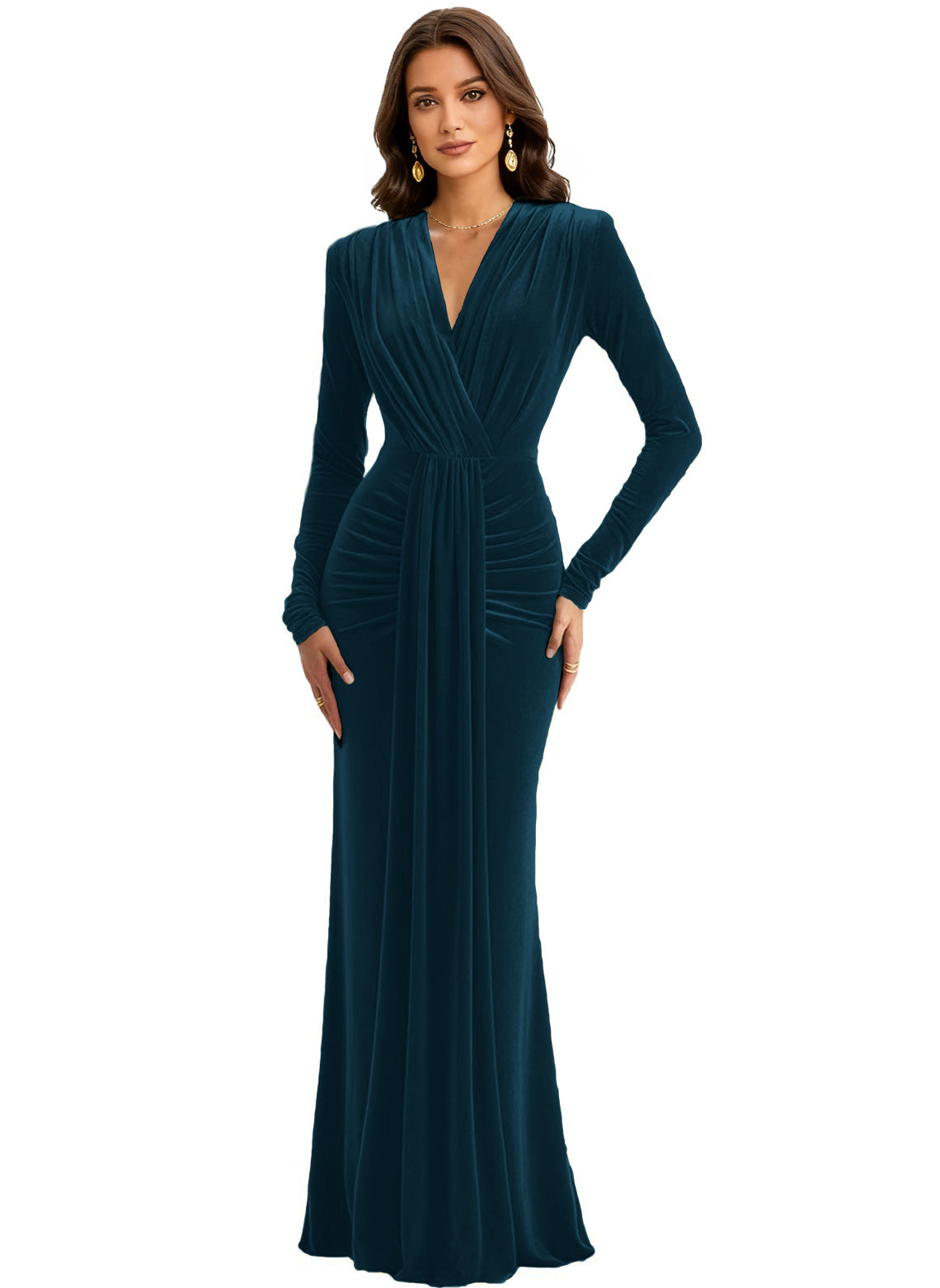 Velvet V Neck Mermaid Formal Prom Dress