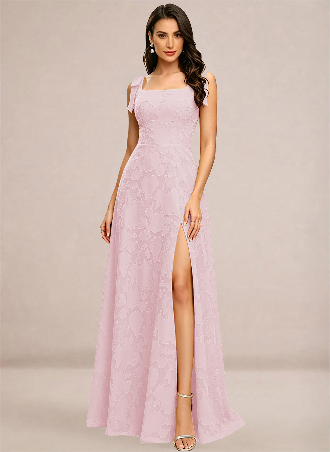 Chiffon Floral A-line Square Neck Bridesmaid Dresses