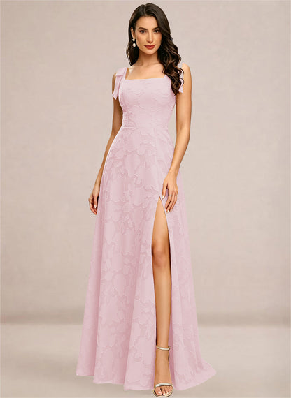 Chiffon Floral A-line Square Neck Bridesmaid Dresses