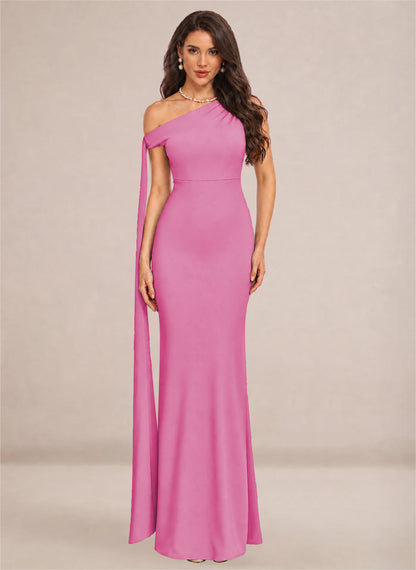 One Shoulder Sheath Stretch Satin Bridesmaid Dresses