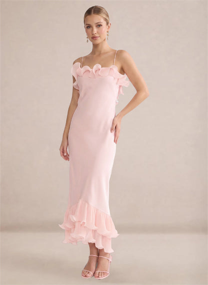 Women's Pink Ruffles Chiffon Layer Formal Wedding Guest Dress 2