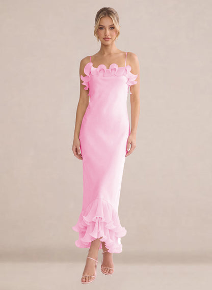 Ruffles Chiffon Layer Midi Formal Wedding Guest Dresses