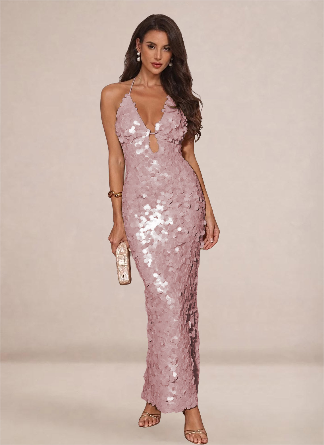 Sparkly Sequin V-neck Mermaid Maxi Dress