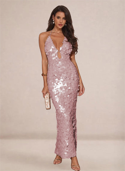 Sparkly Sequin V-neck Mermaid Maxi Dress