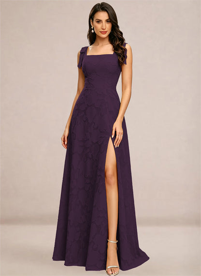 Chiffon Floral A-line Square Neck Bridesmaid Dresses