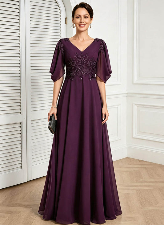 Women's Mother of the Bride Dress V Neck Chiffon Plum 1