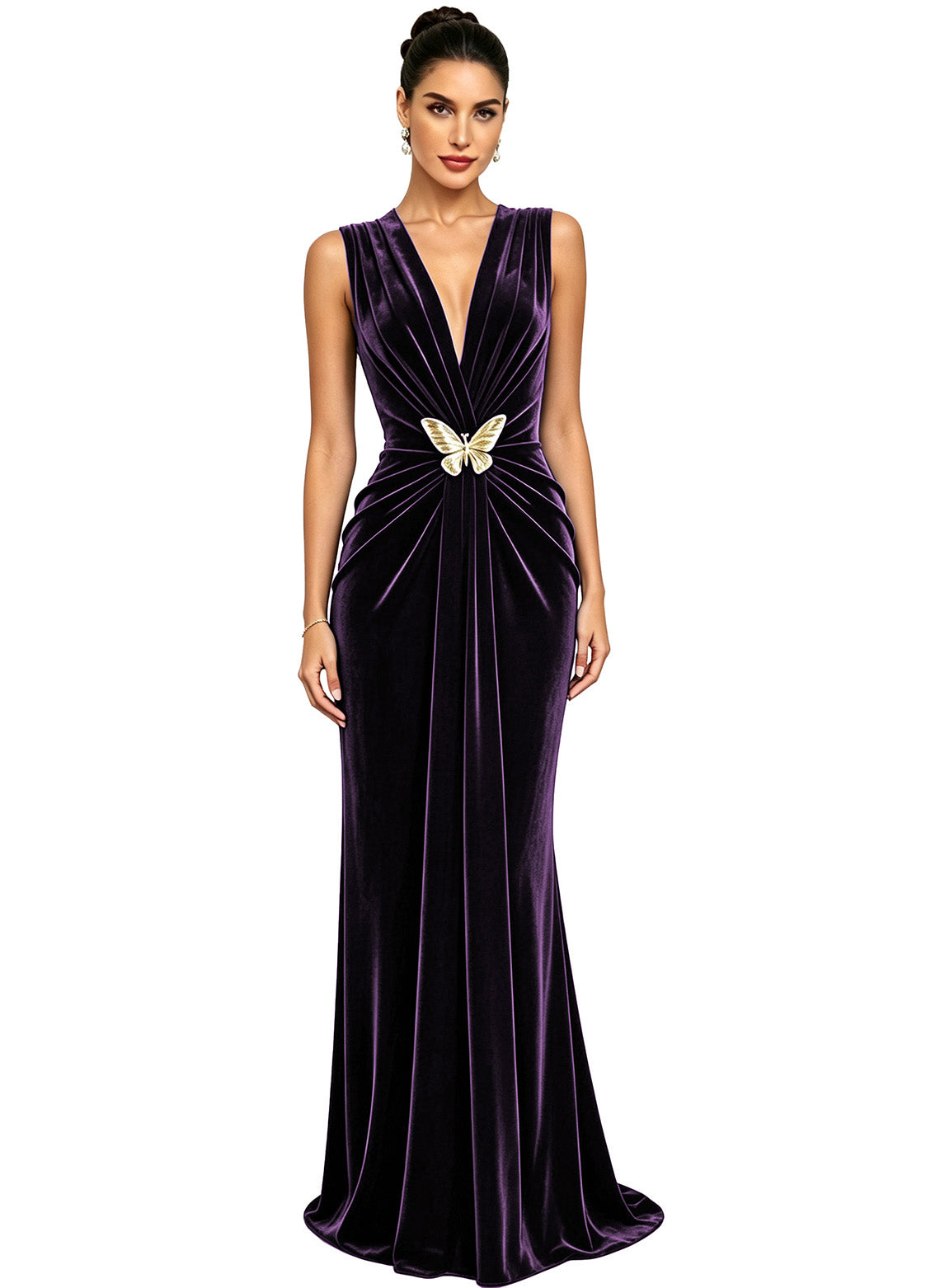 Women's Velvet V Neck Mermaid Formal Wedding Guest Dress