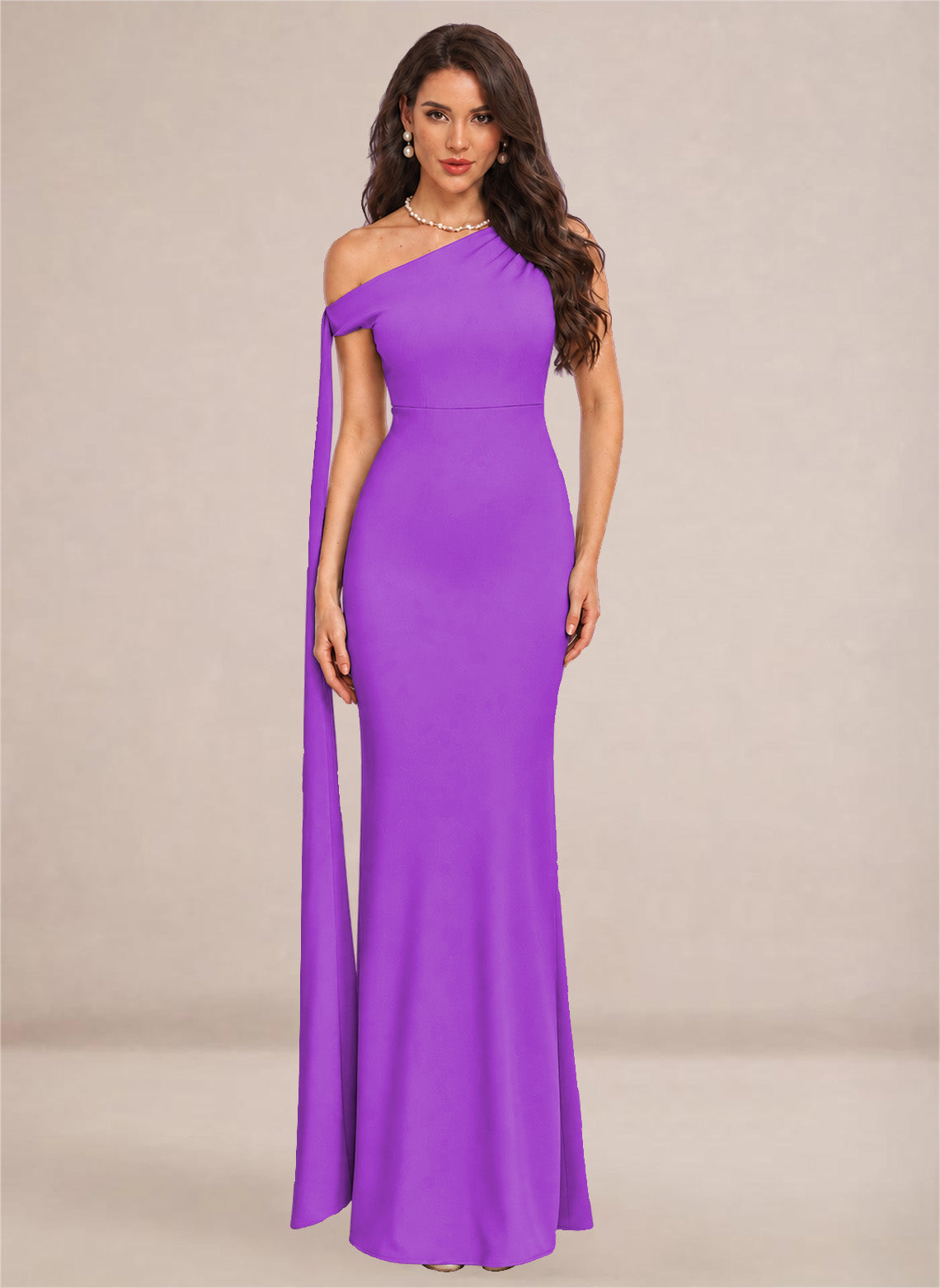 One Shoulder Sheath Stretch Satin Bridesmaid Dresses
