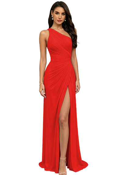 Chiffon Pleated One Shoulder Bridesmaid Dress