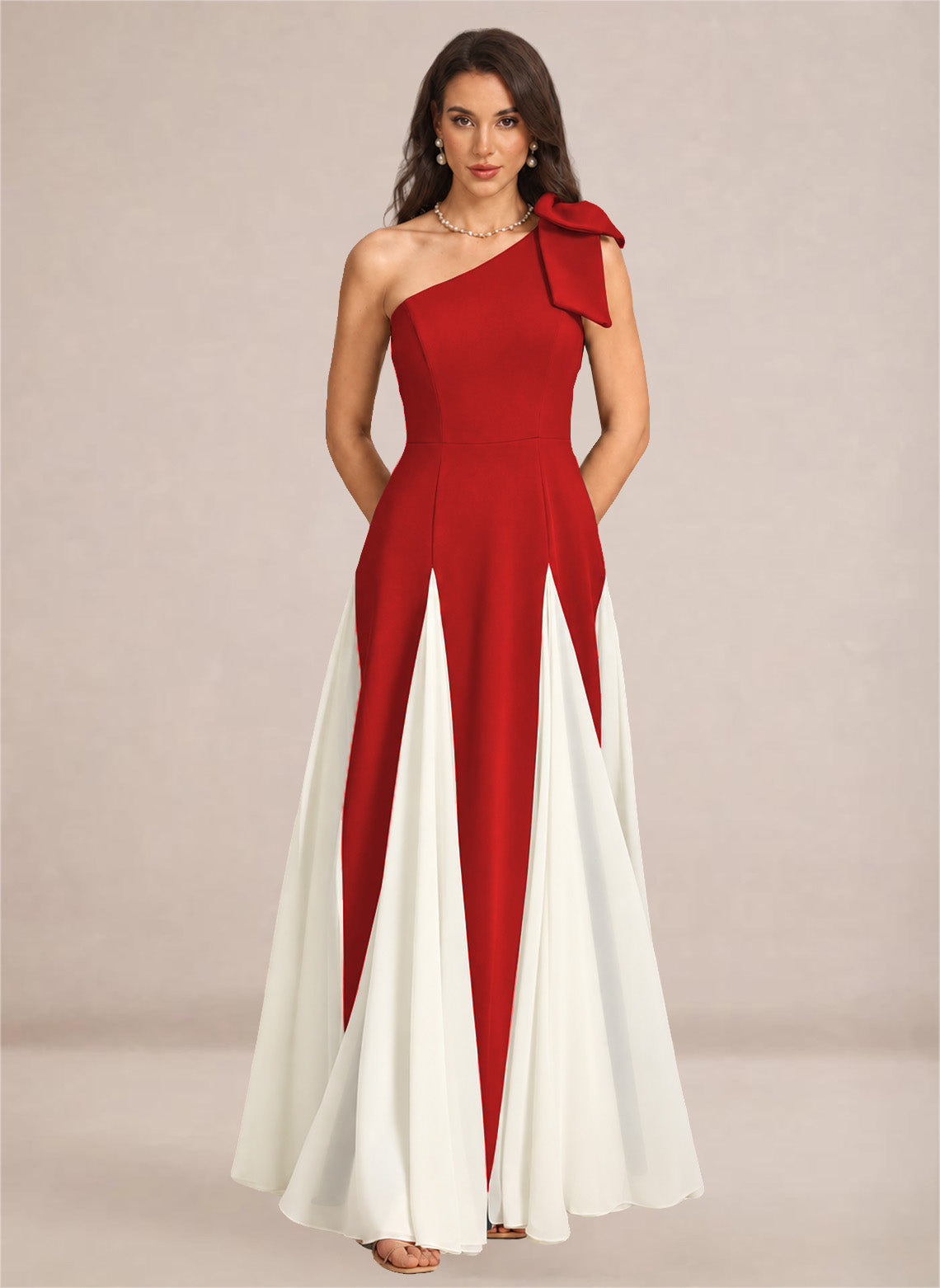 Satin One Shoulder A-line Patchwork Maxi Dress