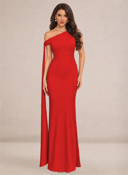 One Shoulder Sheath Stretch Satin Bridesmaid Dresses