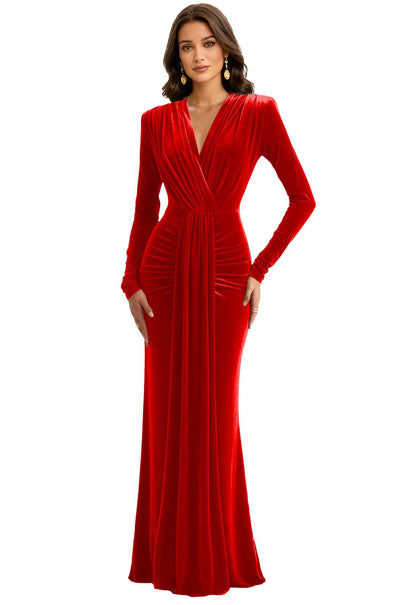 Velvet V Neck Mermaid Formal Prom Dress