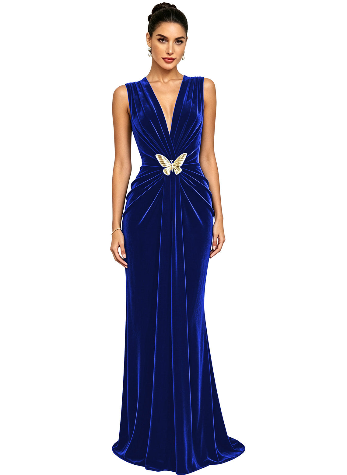 Women's Velvet V Neck Mermaid Formal Wedding Guest Dress