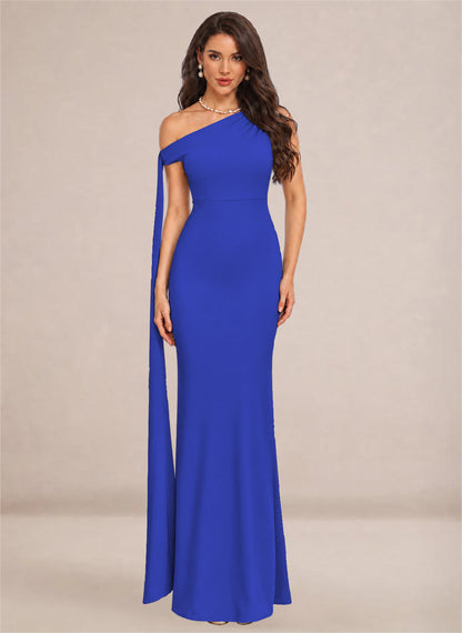 One Shoulder Sheath Stretch Satin Bridesmaid Dresses