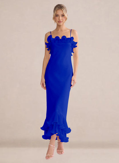 Ruffles Chiffon Layer Midi Formal Wedding Guest Dresses