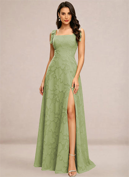 Chiffon Floral A-line Square Neck Bridesmaid Dresses