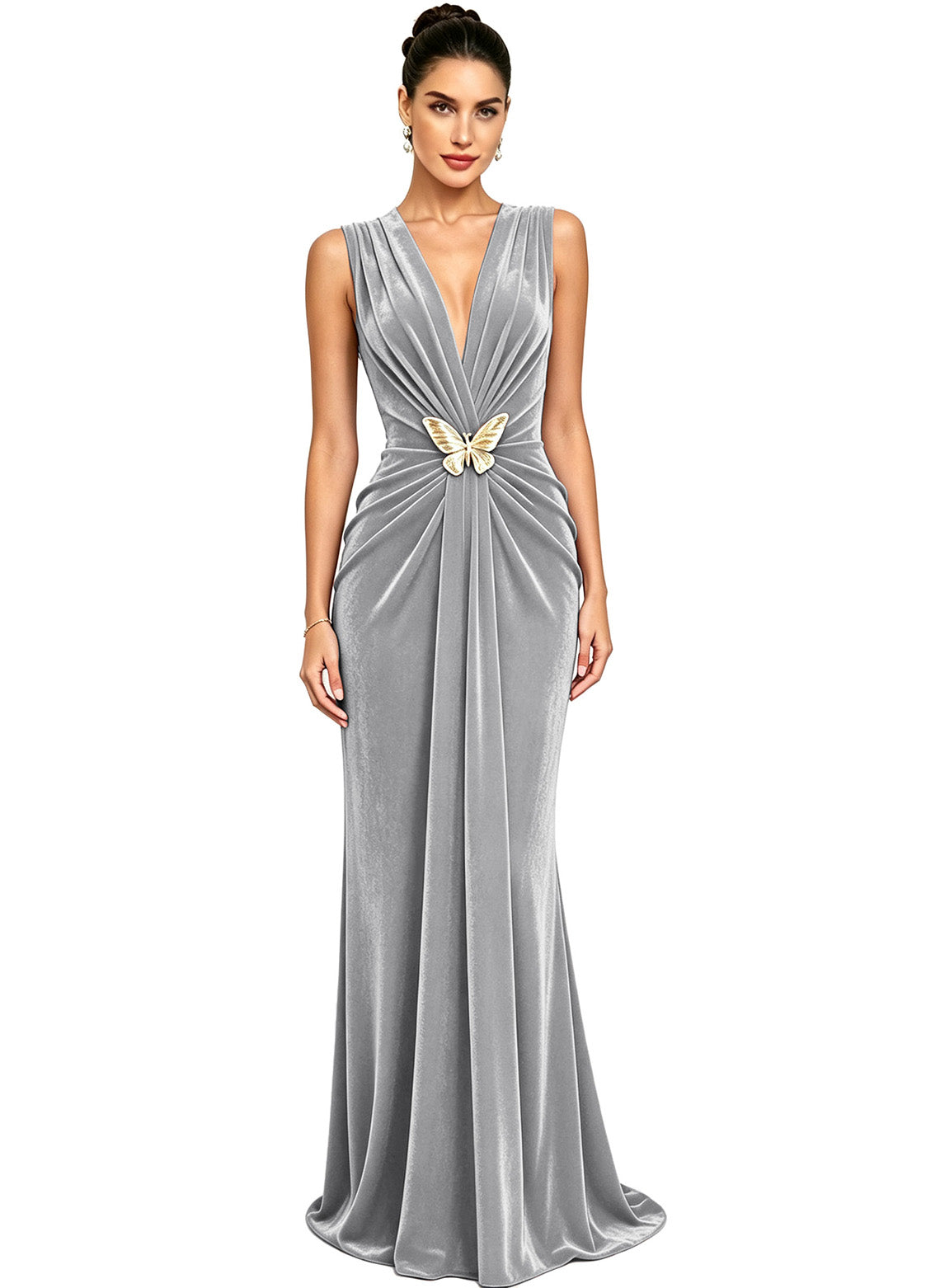 Women's Velvet V Neck Mermaid Formal Wedding Guest Dress