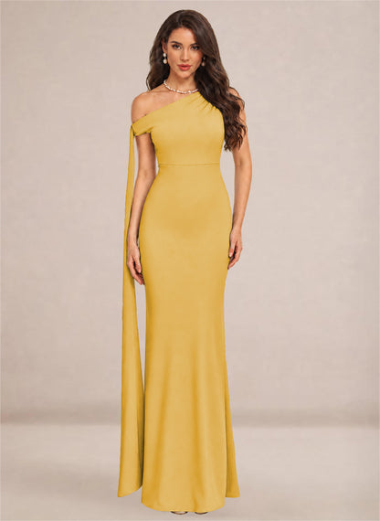One Shoulder Sheath Stretch Satin Bridesmaid Dresses