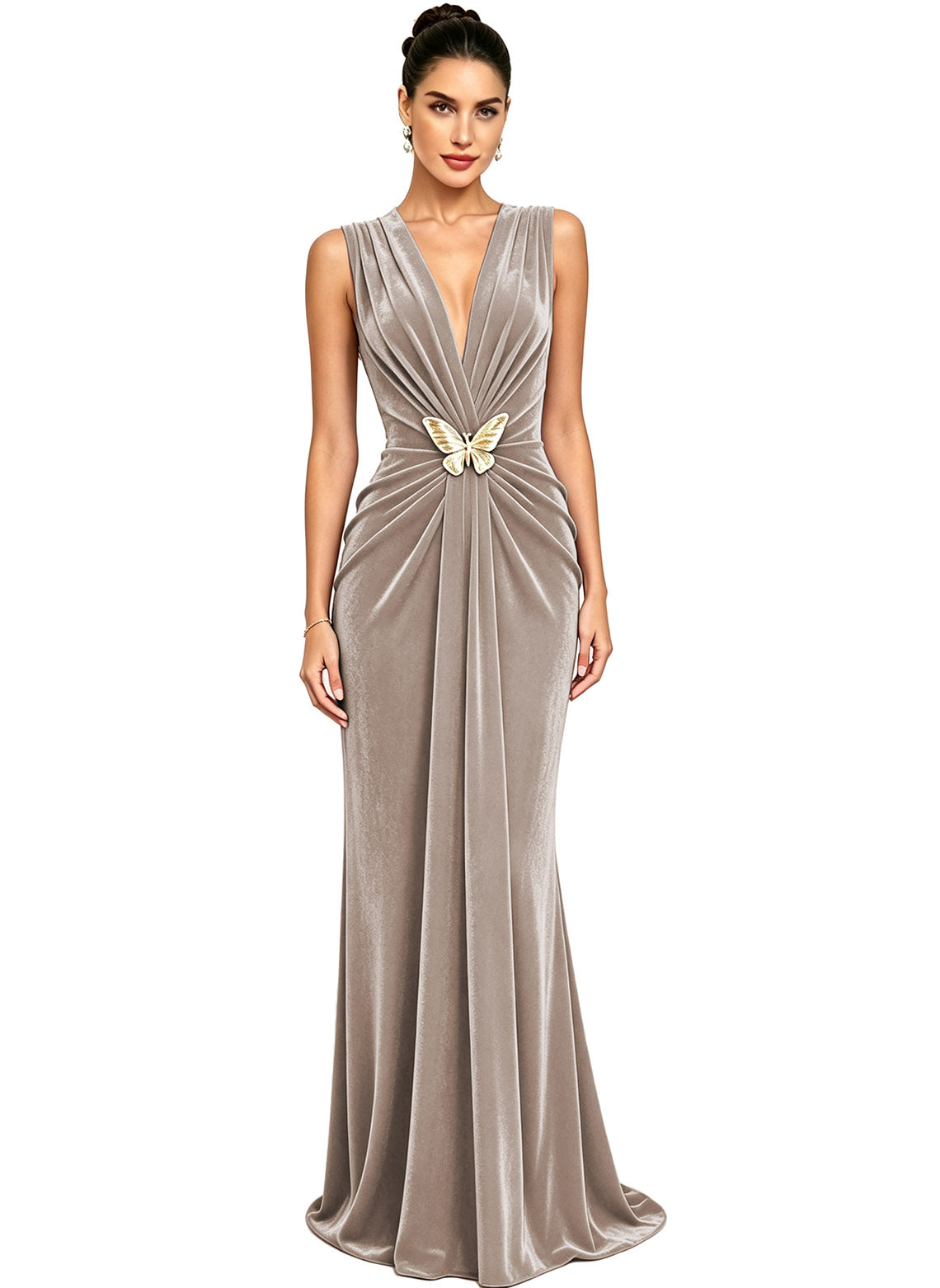 Women's Velvet V Neck Mermaid Formal Wedding Guest Dress