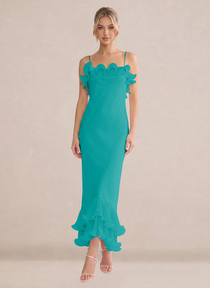 Ruffles Chiffon Layer Midi Formal Wedding Guest Dresses