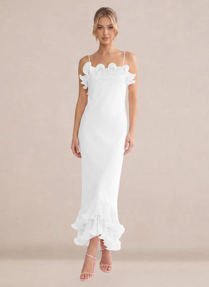 Ruffles Chiffon Layer Midi Formal Wedding Guest Dresses