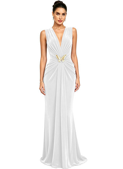 Women's Velvet V Neck Mermaid Formal Wedding Guest Dress
