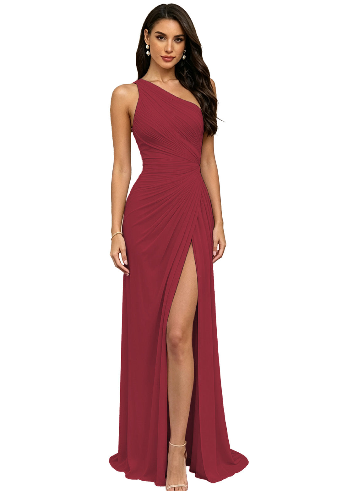 Chiffon Pleated One Shoulder Bridesmaid Dress