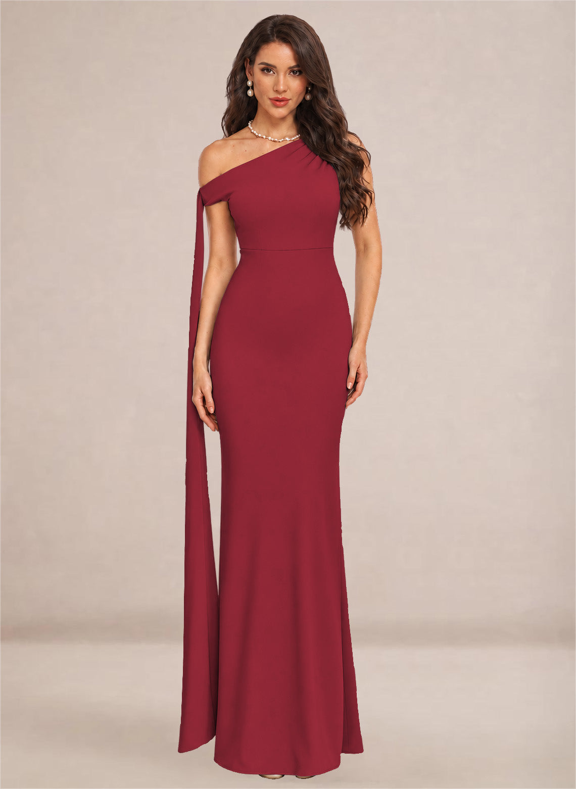 One Shoulder Sheath Stretch Satin Bridesmaid Dresses