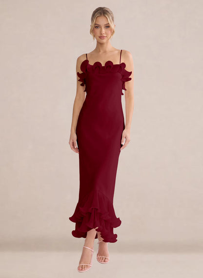 Ruffles Chiffon Layer Midi Formal Wedding Guest Dresses