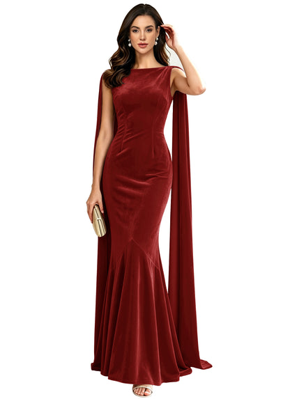 Velvet A-line Mermaid Formal Evening Dress