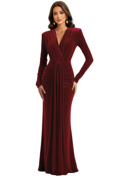 Velvet V Neck Mermaid Formal Prom Dress