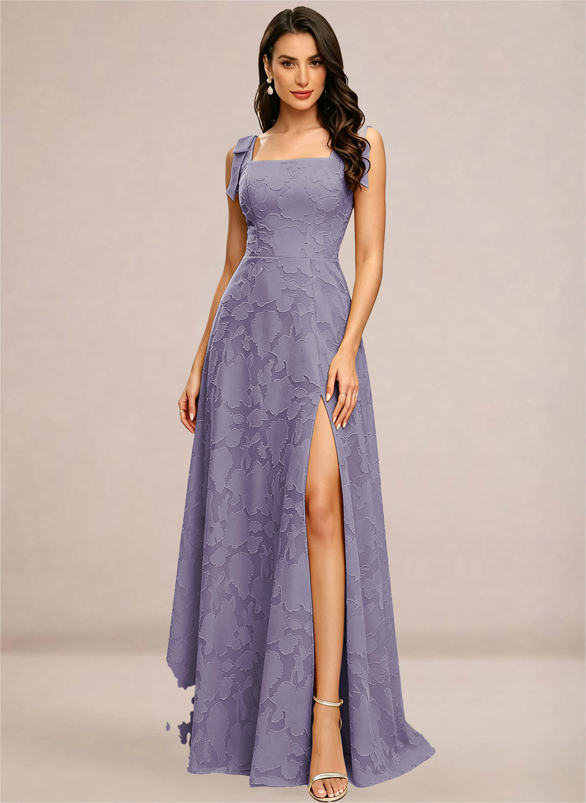 Chiffon Floral A-line Square Neck Bridesmaid Dresses