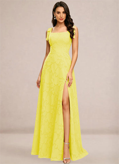 Chiffon Floral A-line Square Neck Bridesmaid Dresses