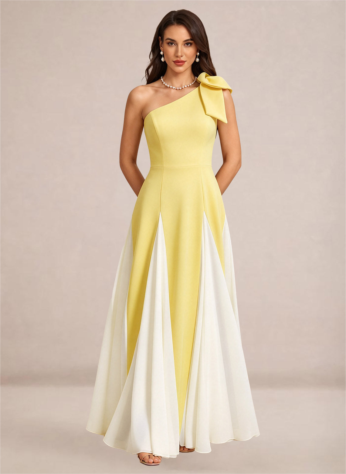 Satin One Shoulder A-line Patchwork Maxi Dress