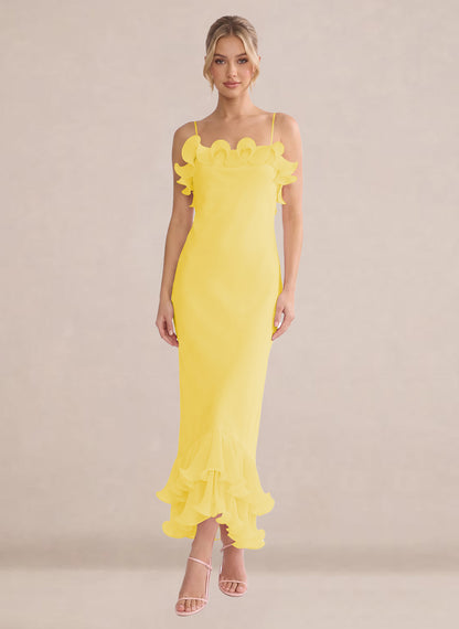 Ruffles Chiffon Layer Midi Formal Wedding Guest Dresses